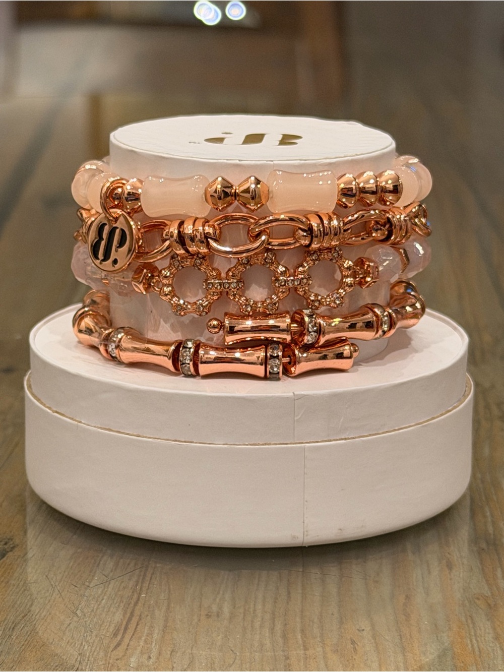 Bomb Party NWT! “Heart in Your Hands” Rose Gold and Blush Beaded Bracelet Set